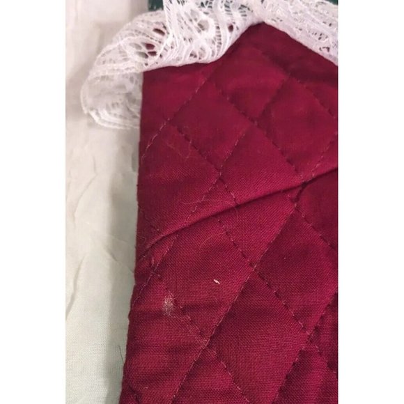 2 Angels Christmas Stocking Quilted Applique Folk Art Primitive Lace Naive Pair - Picture 11 of 16